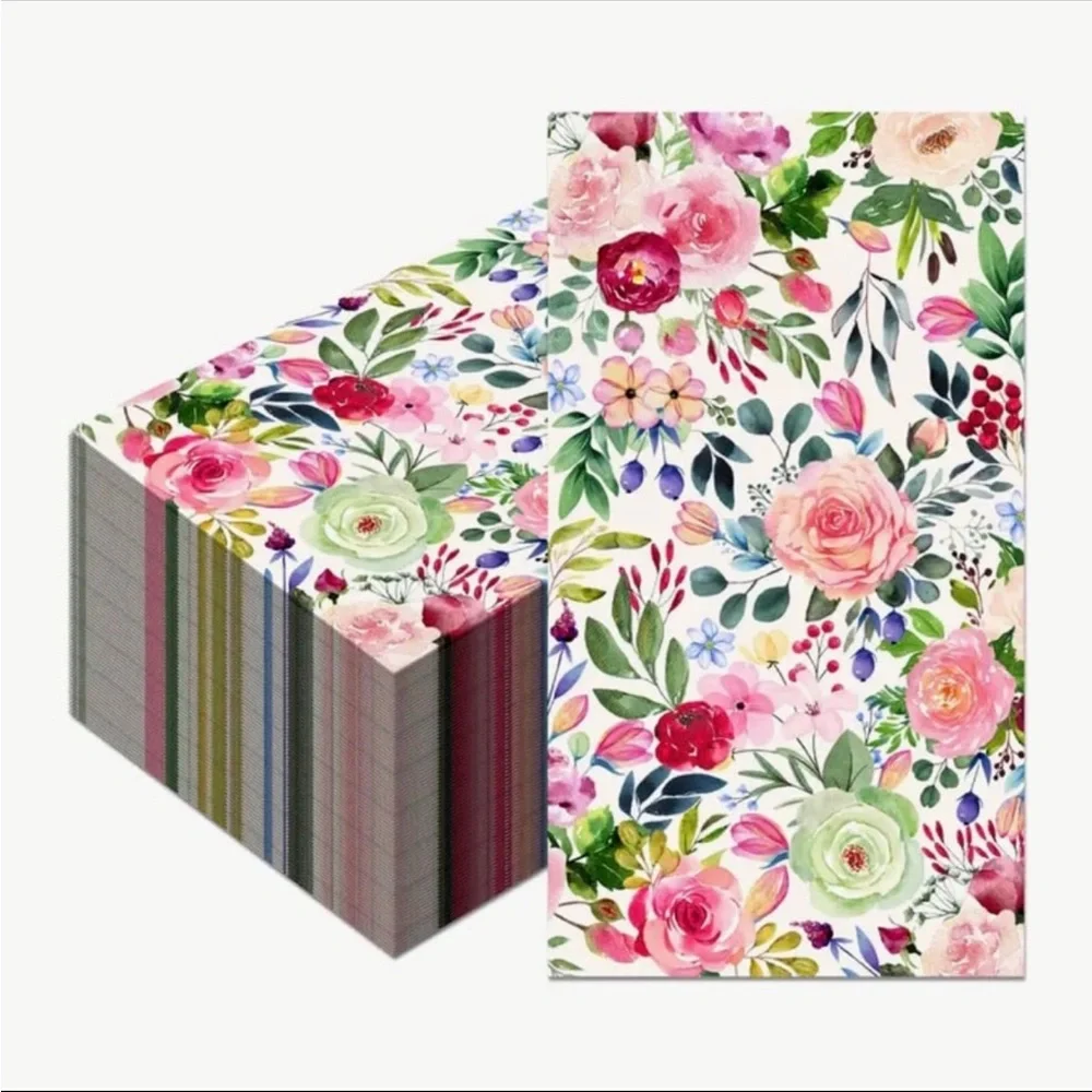 Watercolor Rose Floral Dining Napkins Guest Towels, 20 ct